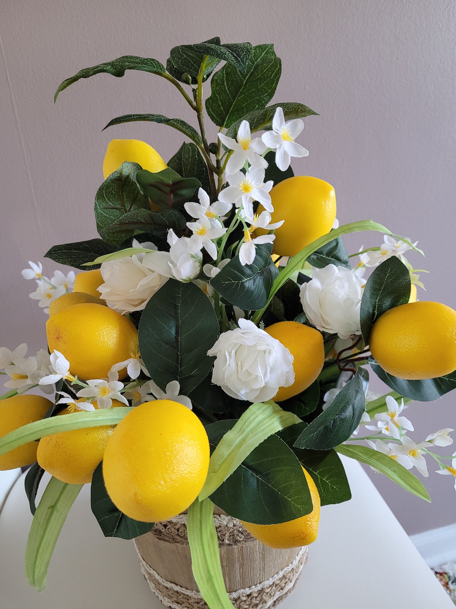 Yellow lemons centerpiece Wood bucket with lemons Gift for Etsy