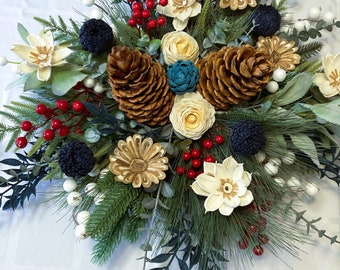 Winter tabletop centerpiece, Christmas table decor, Gift for mom