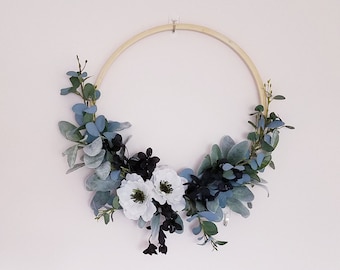 Floral Hoop Wreath: Eucalyptus, Lambs Ear, and Anemones