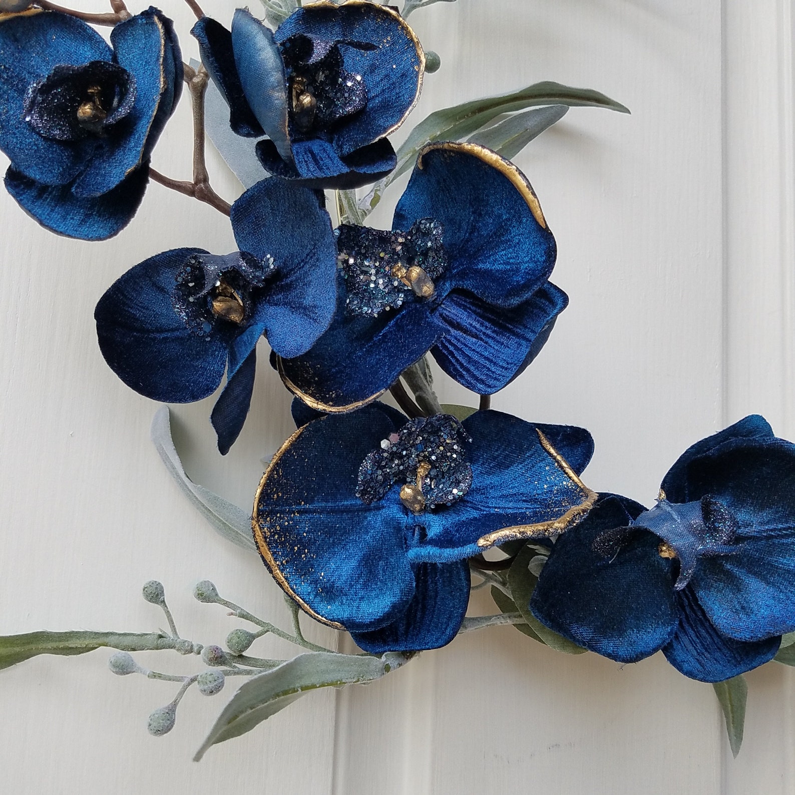 Blue orchid hoop wreath mantel dcor 17 in indoor wreath  etsy