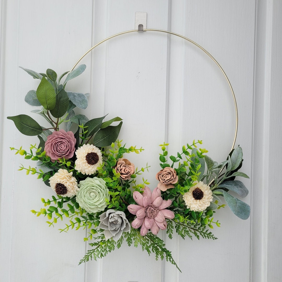 Wood Flowers Wreath Modern Hoop Wreath Gift for Mom All - Etsy