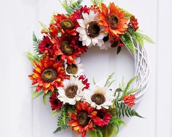 Sunflower Wreath, Fall door décor, Gift For Moms , Floral Wreath