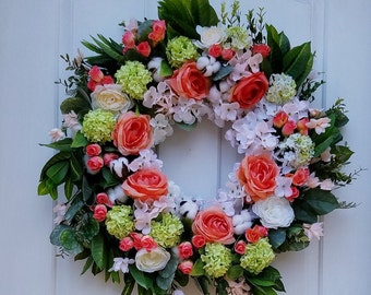 Summer Wreath for Front Door, 25 inch Floral  Wreath, Door Decoration