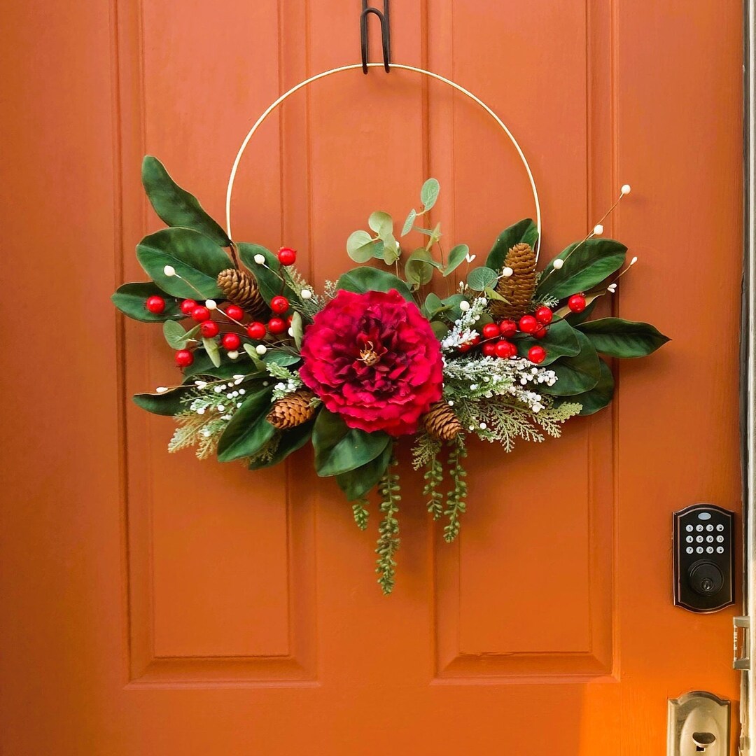 Winter Hoop Wreath, Christmas Door Décor, Gift for Mom Etsy
