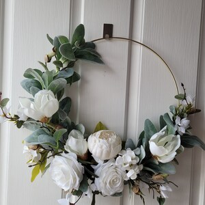 White hoop wreath, Neutral door wreath, Gift for moms, Front door hoop, Apartment wreath image 6