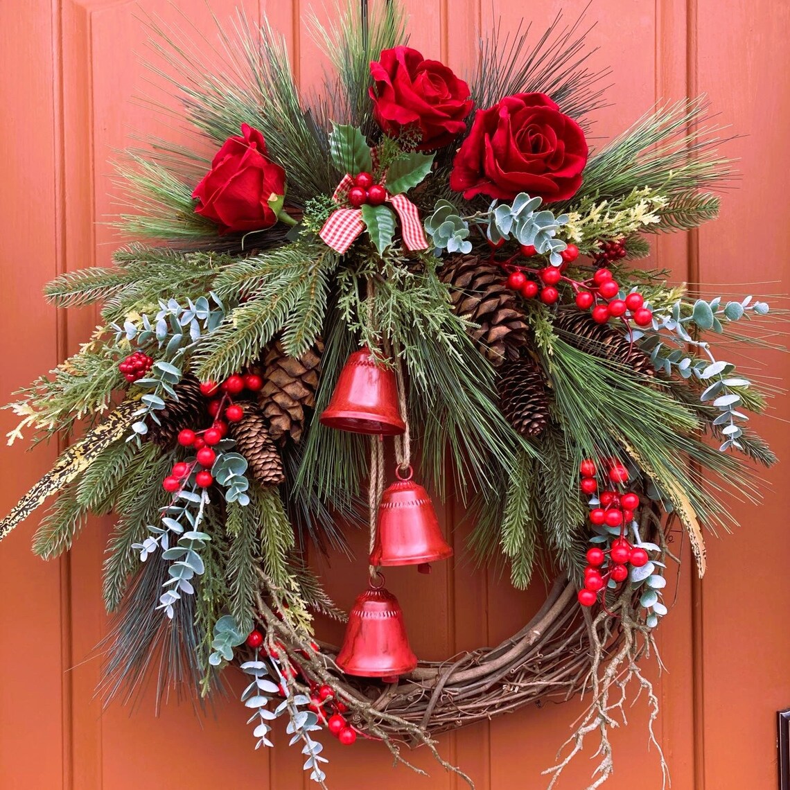 Christmas Wreath With Bells Front Door Décor Gift Wreath Etsy