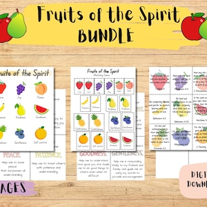 Lot Fruits de l'esprit, cartes bibliques, cartes de prière, jeu d'associations, lot d'activités, activités chrétiennes