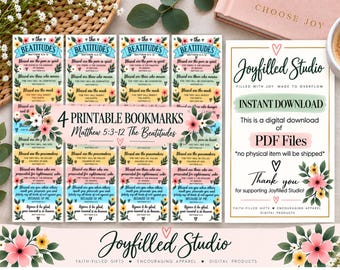 Beatitudes Printable Bookmarks | Matthew 5 | Christian Bible Bookmark Set | Instant Download