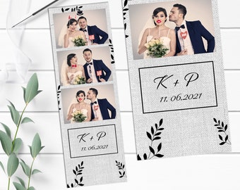 Eenvoudig elegant wit en zwart linnen photobooth-sjabloon 2 x 6 inch