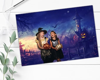 Halloween-groen schermachtergrond – Jack-O-Lantern Village (digitale download)