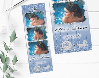 Sjabloon Photo Booth-feestbal Assepoester: blauwe glitter (2 x 6) (direct downloaden)