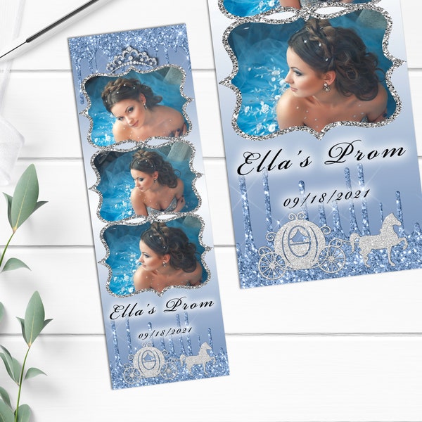 Cinderella Blue Glitter Photo Booth Template 2x6