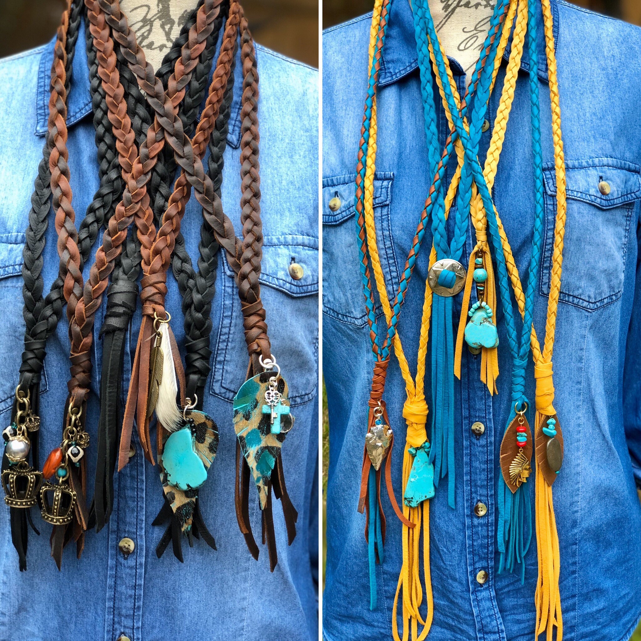 Braided Leather Necklace Etsy