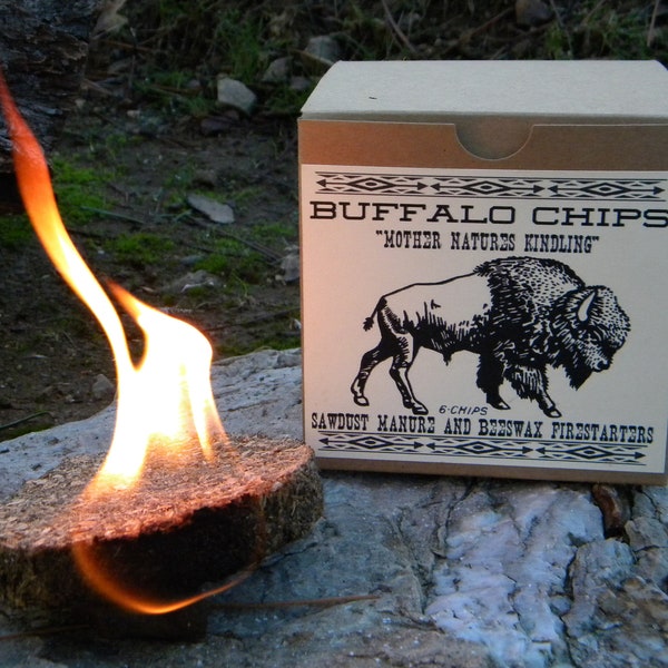 BUFFALO CHIPS All Natural Bison Manure, Sawdust & Beeswax Firestarters (5 count)