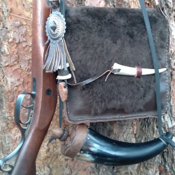 Handmade Leather Satchel/Possibles Bag with Powder-Horn