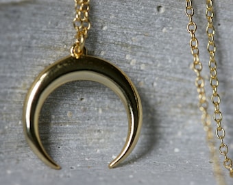 Gold-plated stainless steel moon chain | Stainless steel chain gold-plated | filigree crescent necklace |