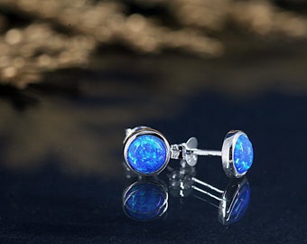 925 silver blue OPAL stud earrings | 925 silver OPAL stud earrings