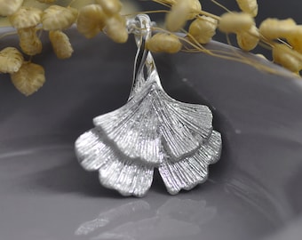 925 Sterling Silver Ginkgo Pendant Necklace | Double Ginkgo Leaf |