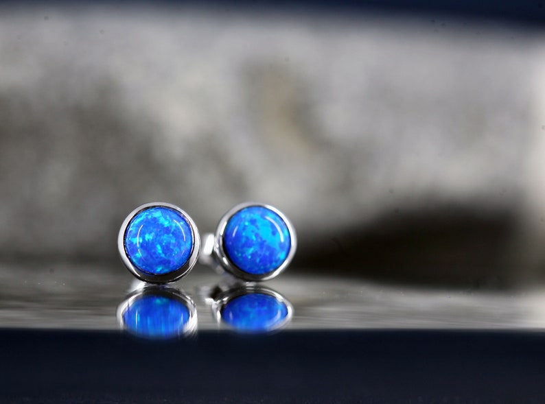 925 silver blue OPAL stud earrings 925 silver OPAL stud earrings image 4