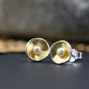 925 silver stud earrings with pearl 925 gold-plated silver stud earrings image 7