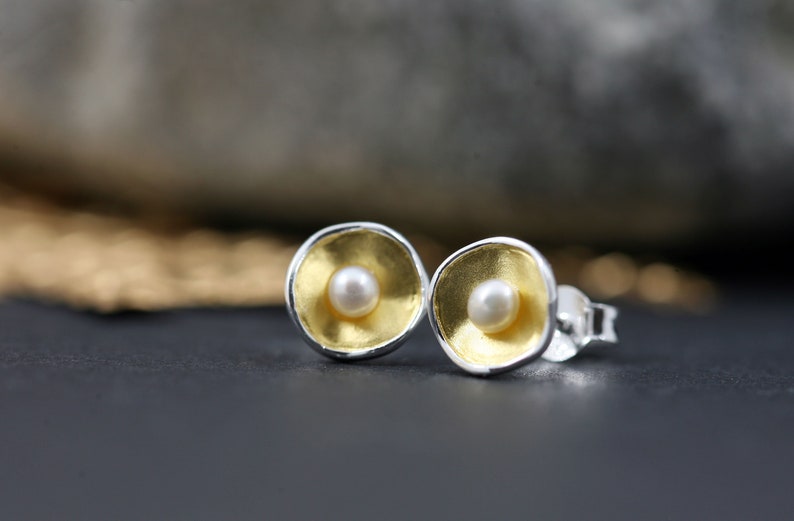 925 silver stud earrings with pearl 925 gold-plated silver stud earrings image 7