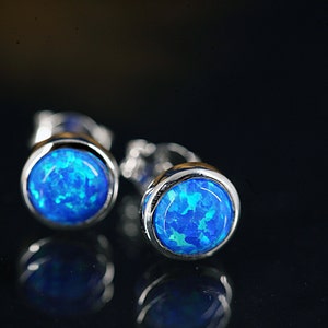 925 silver blue OPAL stud earrings 925 silver OPAL stud earrings image 2