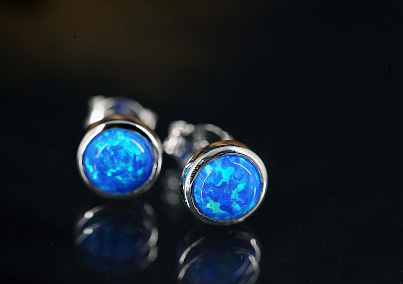 925 silver blue OPAL stud earrings 925 silver OPAL stud earrings image 2