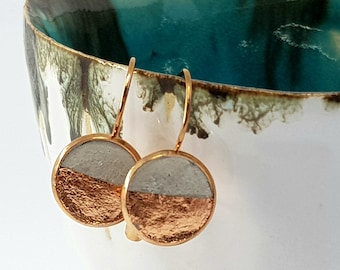Copper Concrete Earrings | black and gray | rose gold colored concrete drop earrings