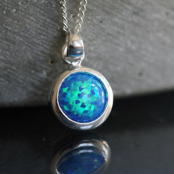 925 Silber blaue Opalstein Kette | 925er silberne OPAL Kette | synthetischer blauer Opal