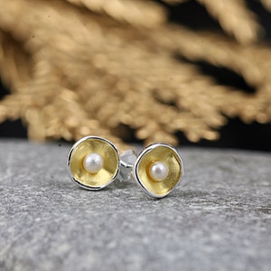 925 silver stud earrings with pearl 925 gold-plated silver stud earrings image 9