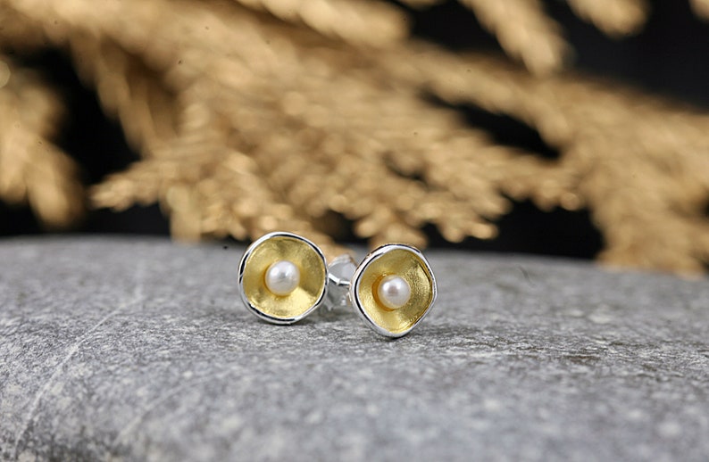 925 silver stud earrings with pearl 925 gold-plated silver stud earrings image 9