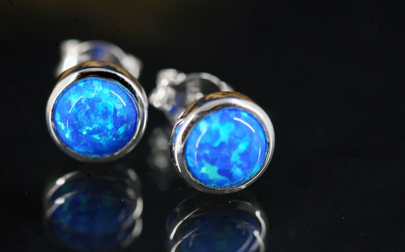 925 silver blue OPAL stud earrings 925 silver OPAL stud earrings image 3