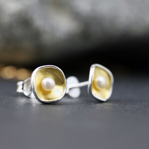 925 silver stud earrings with pearl 925 gold-plated silver stud earrings image 5