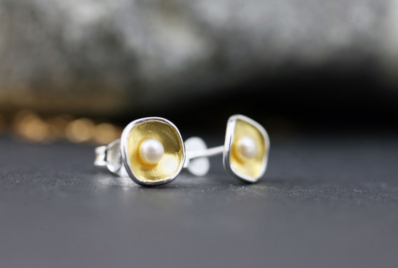 925 silver stud earrings with pearl 925 gold-plated silver stud earrings image 5