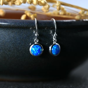 925 silver BLUE OPAL earrings | 925 silver synthetic blue opal earrings