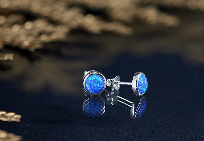 925 silver blue OPAL stud earrings 925 silver OPAL stud earrings image 1