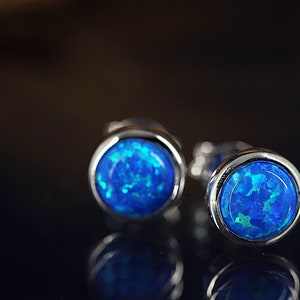 925 silver blue OPAL stud earrings 925 silver OPAL stud earrings image 5