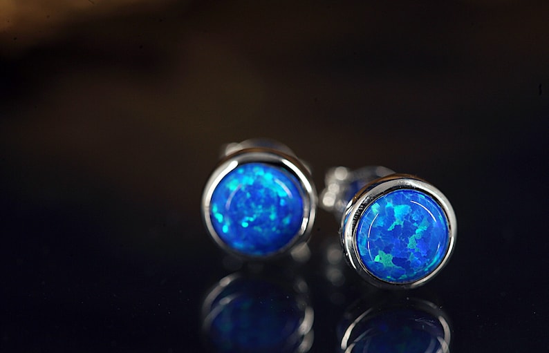 925 silver blue OPAL stud earrings 925 silver OPAL stud earrings image 5