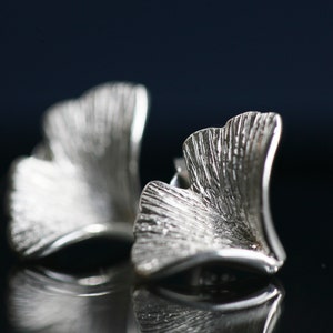 925 Silver GINKGO Leaf Stud Earrings | 925 silver GINKGO leaf stud earrings