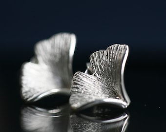 925 Silber GINKGO Blatt Ohrstecker | 925er silberner GINKGO Blatt Ohrstecker