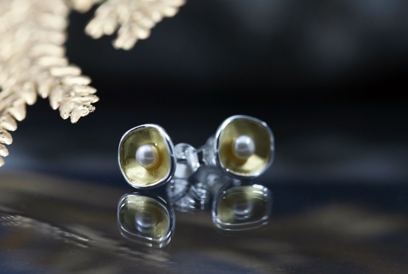 925 silver stud earrings with pearl 925 gold-plated silver stud earrings image 8