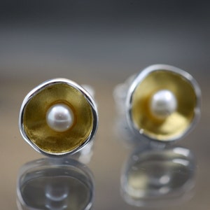 925 silver stud earrings with pearl 925 gold-plated silver stud earrings image 6