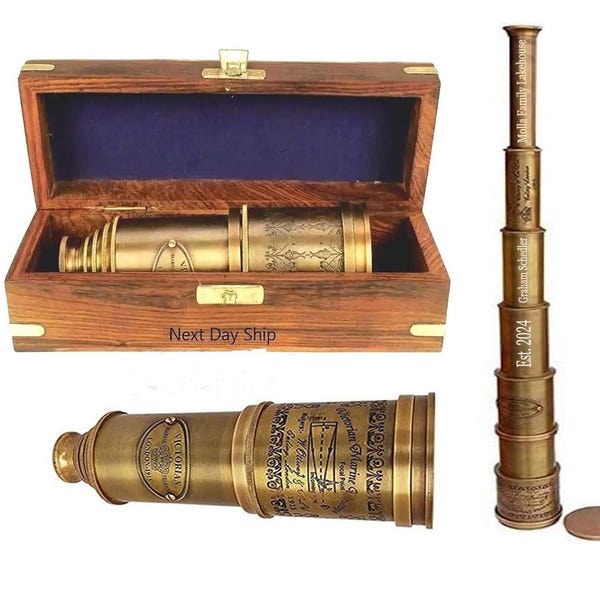 Personalized Working Telescope, Engraved Brass Telescope, Pirates Spyglass, Boating Gift, Graduation Gifts, Anniversary Gift for Husband