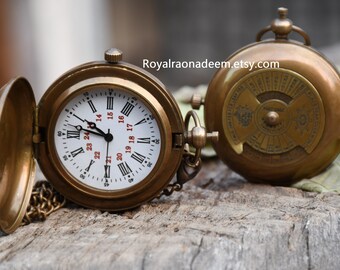 Antique Pocket watch WITH 50 Year Calendar - Personalized Brass nautical custom watch groomsmen gift men&#39;s gift wedding gifts Christmas Gift