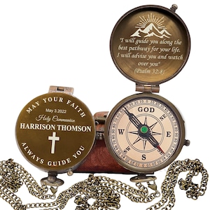 Baptism Gifts, Engraved Handmade Compass - Gift for Boys - Religious, Christian, Catholic, Christening, First Communion, Confirmation Gifts