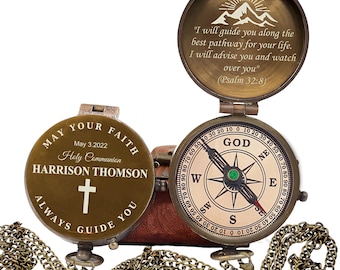 Baptism Gifts, Engraved Handmade Compass - Gift for Boys - Religious, Christian, Catholic, Christening, First Communion, Confirmation Gifts