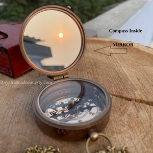 Mirror Brass Compass, Christmas Gifts, Personalized Compass, Mirror DAD Gift, Engraved, Personalized Gift for Mom, Gift for Girlfriend