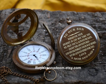 Antique clock / Personalized Engraved Sundial clock Gift for son / dad / Anniversary / Birthday / Graduation / Wedding / Valentine's Day