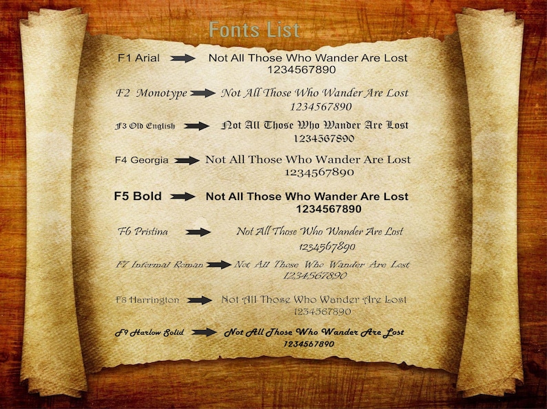Font List 
please choice Font Number like F4 Georgia