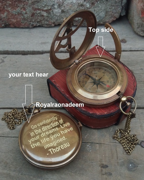 Antique Brass Working Compass With Leather Case Vintage Marine Style Compass G